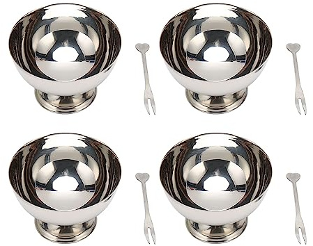 DriKou 4 Pezzi Ciotole per Gelato con Fondo, Set di Coppe da Dessert Riutilizzabili in Acciaio Inossidabile per Sundae Fruit Snack Party