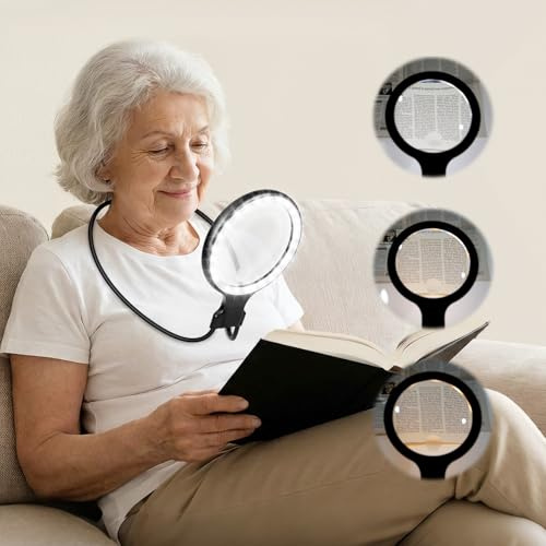 Hands-Free Magnifying Glass with Light – 5X & 10X Dual Lens, 3-in-1 Gooseneck LED Magnifier for Embroidery, Crafting, Reading & Elderly (USB-C Rechargeable)