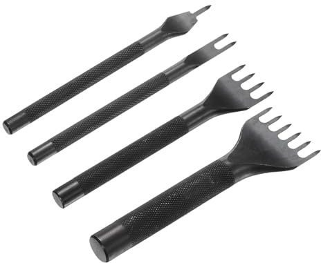 QUARKZMAN 4 Piezas Punzón Para Coser Cuero 6mm 1/2/4/6 Púas Acero Al Carbón Herramienta Para Hacer Agujeros En Cuero Cincel Para Manualidades DIY Carteras Billeteras Negro