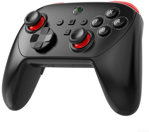 Manette de jeu sans fil pour PC et commutateur avec double effet Hall et bouton de capture d'écran (noir et rouge)