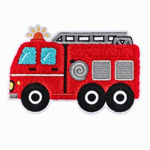 Chenille Patch Feuerwehrauto – zum Aufbügeln,Kinderkleidung,waschmaschinenfest,DIY zum Aufbügeln,Kinder,Geburtstag,T-Shirt,Geschenk,Pullover,Rucksack,Geschenkidee,Applikation