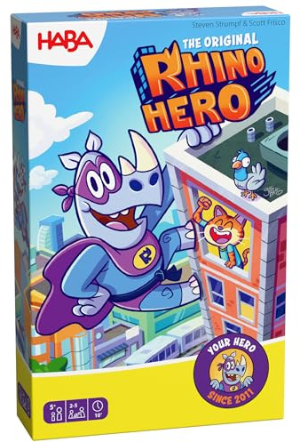 HABA Rhino Hero - Spannendes 3D Stapelspiel und Karten Hochhaus - Geschicklichkeitsspiel für schnellen Familienspaß - bis 5 Spieler - Ab 5 Jahren - 2013172001