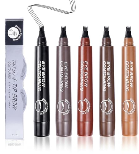 NiceNaiils 5er Pack Augenbrauenstift Wasserfest mit 4-Zinken-Spitze - Microblading-Effekt für Natürliche Brauen - Lang anhaltend & Wischfest - Set in Hellbraun, Dunkelbraun, Graubraun & Schwarz