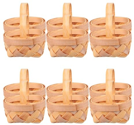 ASAKKURA 12pcs Mini Woven Wood Chip Baskets with Handle, Small Decorative Storage Hampers for Home, Bathroom, Playroom, Miniature Braided Baskets for Table Decor