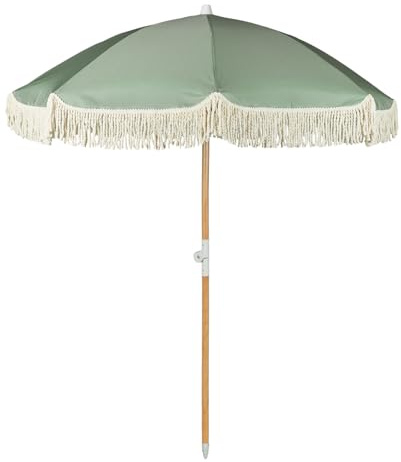 BUTLERS Strandschirm mit Fransen Ø 160cm -BOHO LOUNGE- FSC-zertifizierter Balkonschirm | UV-Schutz 80 Schirm knickbar | Sonnenschutz für Garten & Balkonmöbel