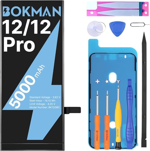 Bokman Bateria para iPhone 12/iPhone 12 Pro 5000mAh, Alta Capacidad de Polímero de Litio con Todos los Kits de Herramientas