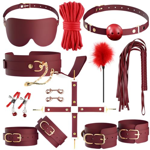 BDSM Sex Toys for Couples.10pcs Sex Bondage BDSM kit Restraints with Adjustable Handcuffs Ankle Cuffs Collar Blindfold Ball Gag, Bondage Set Adult Toys for Womensand Couples Foreplay