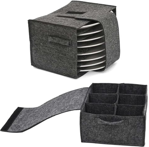 XONWW Plate Cup Storage Box, 2 PCS Caravan Plate Holder Felt Campervan Cups Container Bag for Kitchen Plates Glasses Mug Wine Glass Storages (Grey)