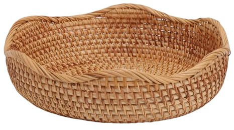 Cesto Rotondo in Vimini Intrecciato, Cestino per il Pane in Stile Rustico impilabile Fatto a Mano, Vassoio per Frutta, Vassoio Rotondo in Rattan per l'Ingresso della Cucina, (Piccola)