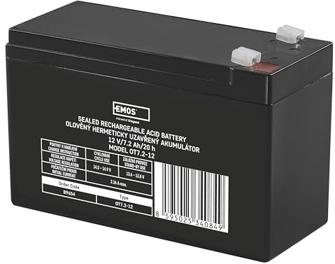 EMOS Wartungsfreier Bleiakku/Bleiakkumulator für USV-Anlagen, Notbeleuchtung, Alarmsysteme, Brandmeldetechnik, USV-Geräte, 12V, 7,2 Ah