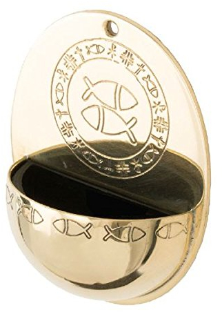 Weihwasserbecken Fische Messing 7,5 x 10 cm Gold, Handarbeit, Rechteckig, Erwachsener, Basin, Wasserbecken