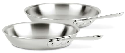 All-Clad D3 3-Ply Stainless Steel Fry Pan Set 2 Piece, 8, 10, Inch Induction Oven Broiler Safe 600F Pots and Pans, Cookware Silver