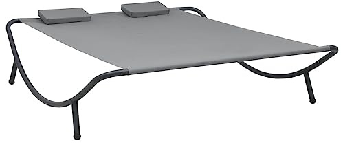 vidaXL Tumbona Doble de Exterior Cama de Sol Jardín Cubrir Sombra para Descansar Dormir Jugar en Playa Parque Parasol de Tela Gris Antracita