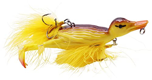 1piece 3D Duck Topwater Fishing Lure Yellow Duckling Floating Artificial Bait Plopping and Splashing Feet Hard Fishing Tackle Geer 12cm 28g