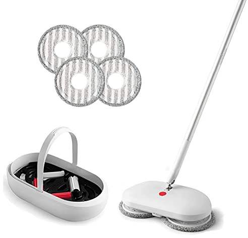 REECOO Cordless Electric Spin Mop Power Mop with 4 Floor Scrubber Pads/Automatic Cleaning Bucket/Water Sprayer,Lightweight & Rechargeable,Suitable for Wooden, Marble, Tile, Hardwood Floor.