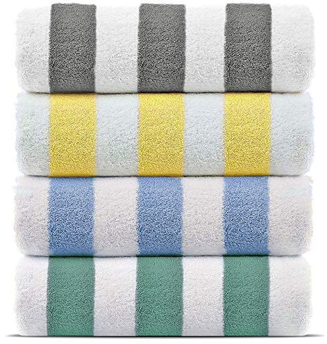 Chakir Turkish Linens Premium Quality 100% Cotton Turkish Cabana Thick Stripe Pool Beach Towels 4-Pack (Multicolor, 30x60 Inch)