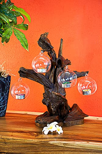 Kerzenständer Wurzel Baum - 2 oder 3 Lichter Teelichthalter - inkl. Glas und Kerze - (4 Lichter)