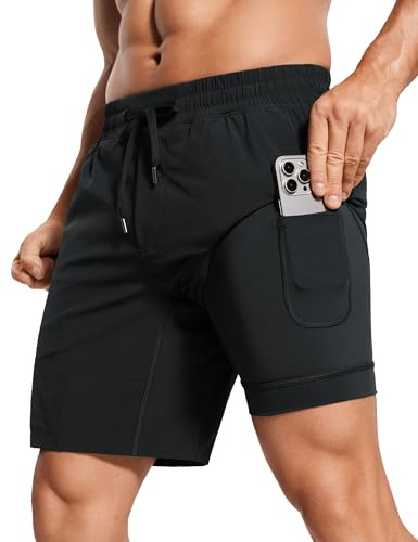CRZ YOGA Pantalones Cortos de Running para Hombre con Forro - 18cm Negro L