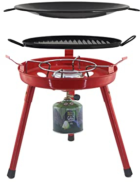 Campata Barbecue a gas multifunzione e fornello a gas, portatile da campeggio e da campeggio, con piastra per barbecue, padella e pentola (con 12 cartucce di gas da 500 g)