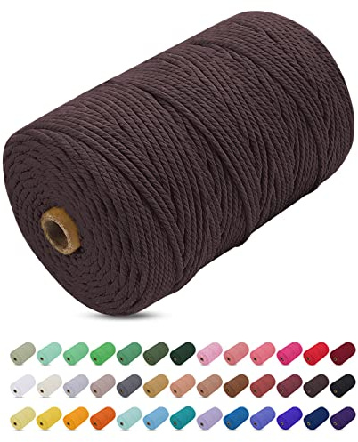 Uiopa Makramee Garn 3mm x 200m Braun Farbig Baumwollkordel Baumwollseil Geflochten Baumwollgarn Baumwollschnur, Makramee-Garn für Wandbehang, Hängepflanze, DIY Boho Deko