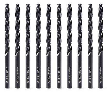 DelitonGude 4,2mm HSS-M35-Kobalt-Twistbohrer,10 Stück passend für Metalle | Runder Schaft für Handbohrmaschinen und Standbohrmaschinen,passend für Stähle, Gusseisen und andere Metalle