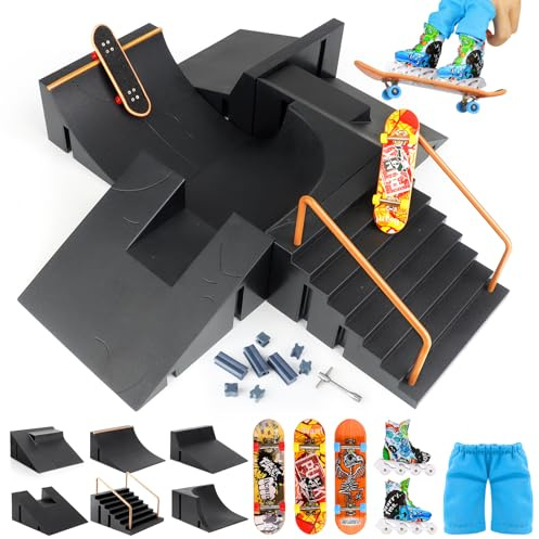 CS COSDDI Mini Finger Skateboards Ramp Accessories Set, 6-in-1 Fingerboard Toy Skate Park Kit Ramp, DIY Assembly Mini Finger Skateboard Ultimate Park Set Ramps for Kids Birthday Gift