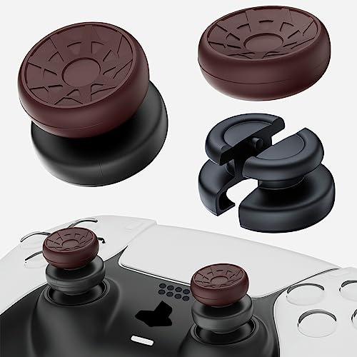 PlayRealm NO Falling Off Thumbstick Extender & Silicone Grip 2 Sets for PS5 & PS4 Controller (Turbo Red)