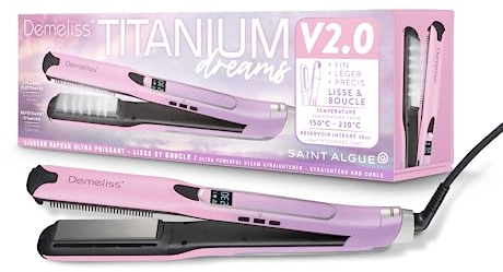 Demeliss Piastra a Vapore Titanium V2.0 Dreams – 2 in 1 Liscio e Ricci – Serbatoio 30 ml – Professionale, Anticrespo – Per Tutti i Tipi di Capelli