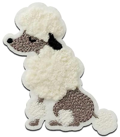 Mono-Quick Pudel flauschig Chenille Aufnäher zum Aufbügeln 6,9 x 5,5 cm Bügelbild für Kinder Mädchen mit Wildtier Patch, Bügelpatch Patches Bügelflicken