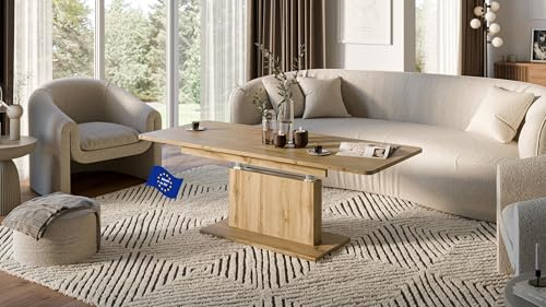 designimpex DC-1 Couchtisch ausziehbar höhenverstellbar 126/168cm in Eiche Wotan modern vielseitig Wohnzimmertisch Esstisch Beistelltisch Sofatisch platzsparend hochwertig Wohnzimmer Coffee Table