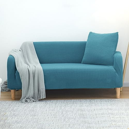 Hiseng Sofa Überzug, Stretch Sofabezug 1 2 3 4 Sitzer Gestricktes Polarfleece Couch Überzug Waschbar Universal Sofa Cover Sofaschoner für Haustiere Und Kind (Seeblau,4-Sitzer)