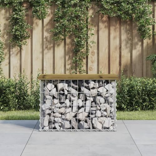 Homgoday Gabionenbank Bank Sitzbank Parkbank Gabione Steinkorb Drahtkorb Gartenbank Bänke Gabionenkorb Ruhebank Gartenbank aus Gabionen Garten Balkon Bank 63x31,5x42 cm Kiefernholz Imprägniert