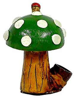 Short Mushroom Figurine - Handmade Toadstool Nature Trippy Art Natural Coconut Bowl Gifts for Smokers (Green)