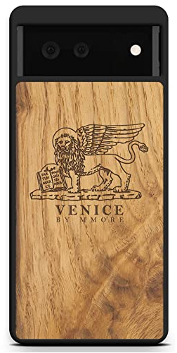 MMORE Coque de protection en bois compatible avec iPhone, Samsung, Google Pixel – Protection complète, durable, testée contre les chutes (Venise – Le lion de Marc, Google Pixel 6A)