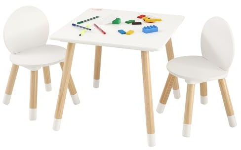VEVOR Kids Table and Chairs, Toddler Table and Chair Set, Children Wooden Multi-Activity Table for Play, Art, Craft, Reading, Learning, Eating, 1 Table and 2 Chairs