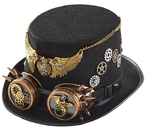 Unletters Steampunk-Hut, Steampunk-Hut, Zeitreisende, Halloween-Party, Steampunk-Hut, für Herren, mit Brille, Steampunk-Zubehör, Steampunk-Hut