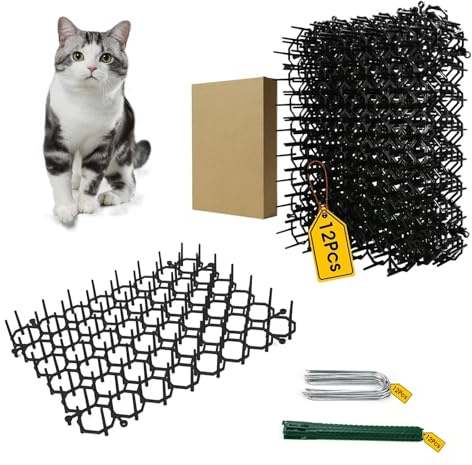TravLand Dornengitter Gegen Katzen, 12 Stücke Katzenabwehr Matte, Tier Barriere mit Spikes, Anti Katzen Matte, Katzen Abwehr Aussen, Katzenschreck Gitter, Katzengitter Garten, 20X15cm