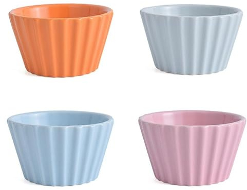 Lot de 4 ramequins en céramique de 140 ml, plats à ramequins empilables colorés pour soufflé à la crème brûlée, moules de cuisson en porcelaine pour pudding, passent au lave-vaisselle 9X5CM C