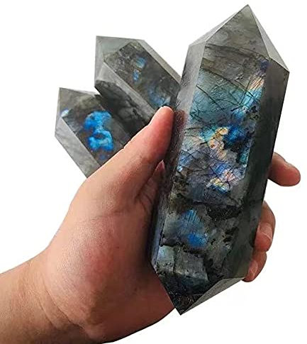 BIRXPMOS 1 Stück 900 g-1100 g natürliche Geschnitzte Kristallturm-Edelsteinstäbe mit doppelter Labradoritspitze