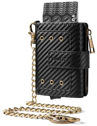 VULKIT Mens Wallet RFID Protected with Chain, Carbon Black
