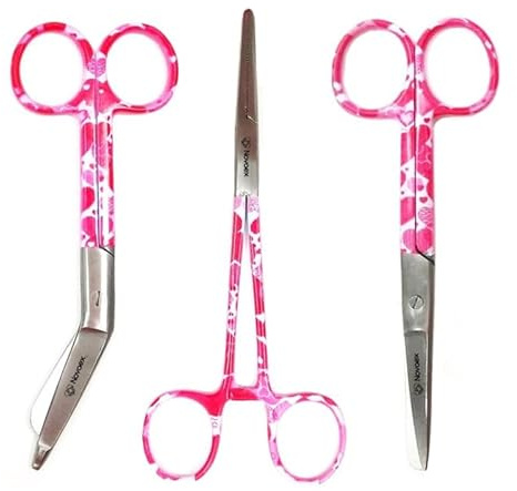 Lot de ciseaux d'infirmière « Pink Love » - Certificat MDR - Ciseaux à bandage - Ciseaux - Kocher - Accessoires d'infirmière - Cadeau d'infirmière