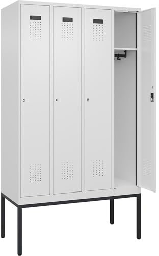C + P Möbelsysteme C+P | Spind Evolo Plus | 4 Abteile | verkehrsweiß | B 1200 mm | mit schmalen Füßen | Zylinderschloss
