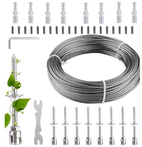 TOOSOAR Edelstahl Rankhilfe für Kletterpflanzen: 12m Drahtseilsystem mit 8X 3mm Kreuzschlitzschrauben - Wandmontage, Gartenbewährung & Outdoor​