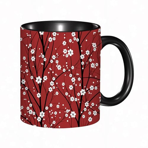 EKLMPS Original Mug en céramique,idéal comme cadeau,impression de haute qualité,mug à motifs,mug à thé,à café,330ml,motif cerisier