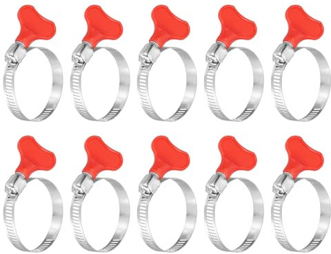 sourcing map 15Pcs Stainless Steel Hose Clamps Worm Gear Hose Clamp, 32-44mm(1-1/4 to 1-3/4) Adjustable Thumb Screw Key Type Clamps Fuel Line Clamps 8mm Bandwidth for Plumbing, Red