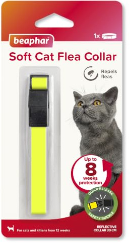 Beaphar – Soft Flea Collar for Cats – Repels Fleas For up to 8 Weeks – Adjustable Fit With Safety Mechanism – Reflective Finish for More Visibility at Night – 1 x Reflective Collar
