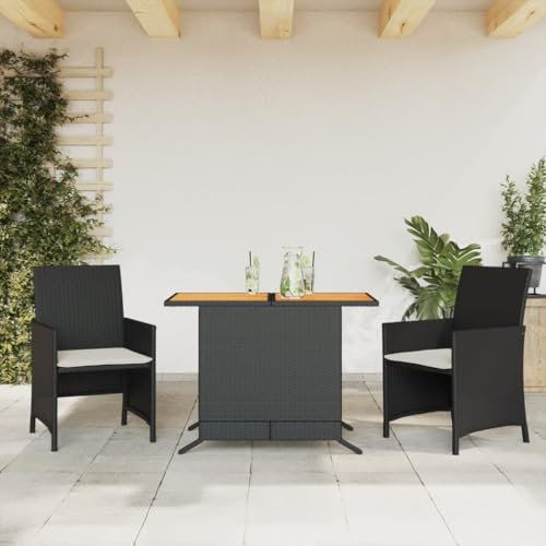 Xichuzi 3-TLG. Bistro-Set mit Kissen Schwarz Poly Rattan, Gartenset Tisch Und Stühle, Balkon Möbel Für Kleinen Balkon, Terrassenmöbel, Balkonset, Balkonmöbel, Möbelsets - 365124
