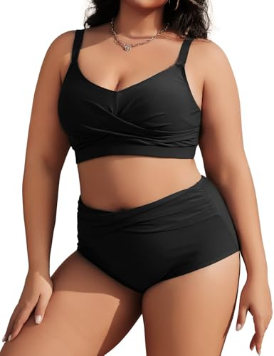 Tuopuda Bikini Mujer Talla Grande Push Up Cintura Alta Traje de Baño Dos Piezas Conjunto de Bikini Biquini con Relleno Bikini Top con Brasileño Braga Alta Natacion Playa M-4XL, Negro, XL