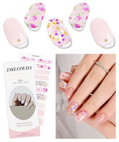 JMEOWIO Nagelfolie Glitzernde Rosa Blume Gel Nail Nagelfolien Selbstklebend Nagelsticker Uv Härtend Dekoration Nageldesign Zubehör