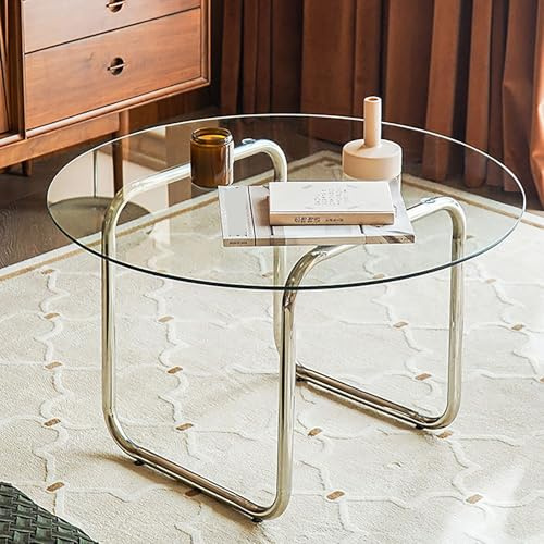 Nordivo Runder Beistelltisch Aus Glas, Beistelltisch Metall, Sofa-Tisch Modern, Side Table Bedroom, Sofatisch Rund, Wohnzimmer Center Tisch, Für Sofa, Couch, Wohnzimmer (Transparent, 23.6in/60cm)